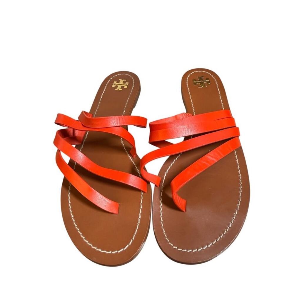 Tory Burch Patos Flat Red Leather Slide Sandal Women size 10 - Picture 3 of 5